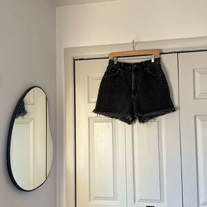 Vintage Lee Black Frayed Hem Denim Shorts